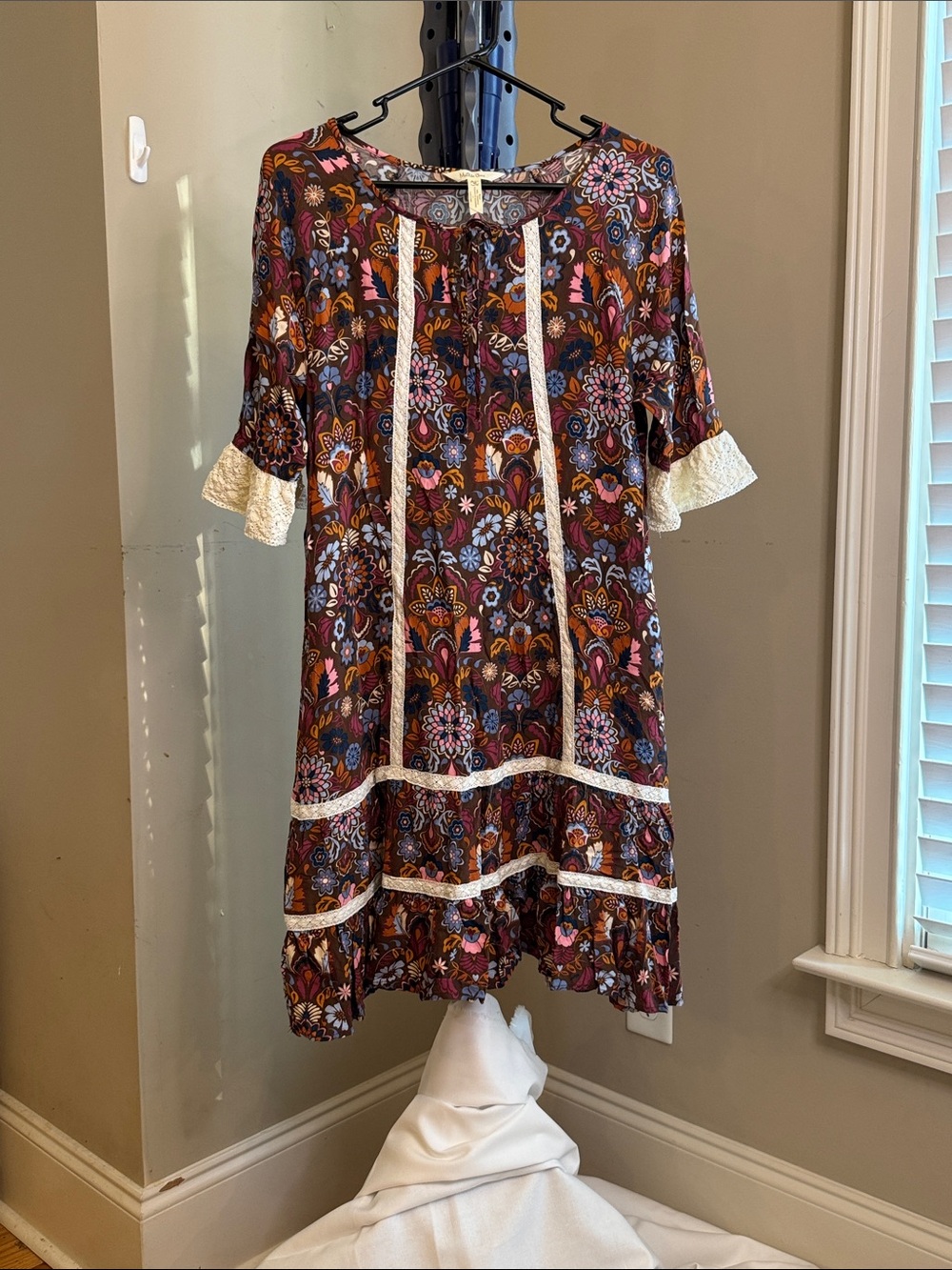 Matilda Jane Brown Multi Floral Mini Dress with Cream Trim Fall